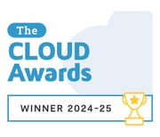 Image of The Cloud Awards logo with a blue cloud and Winner 2024-25 with a yellow trophy illustration