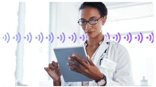Woman doctor on tablet