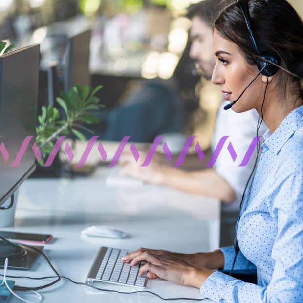 Illustration of contact center agents at work