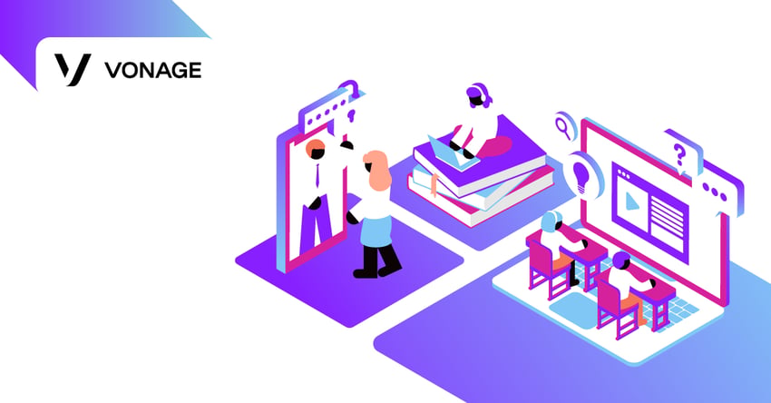 Illustration of digital interactions in education scenarios between teachers and students
